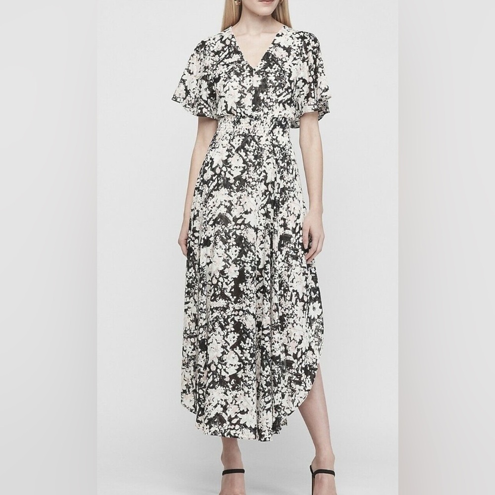 EXPRESS Metallic Floral Smocked Waist Maxi Dress Size XS